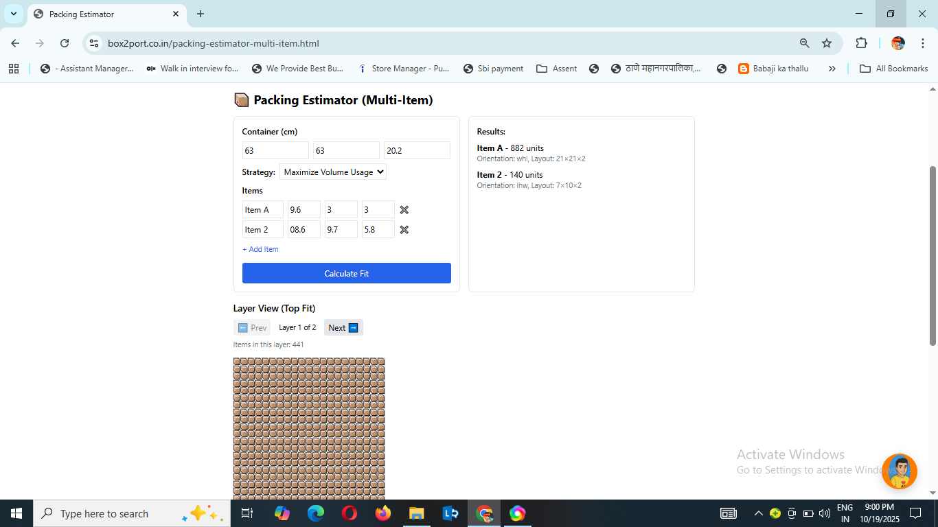 Packing Estimator usage